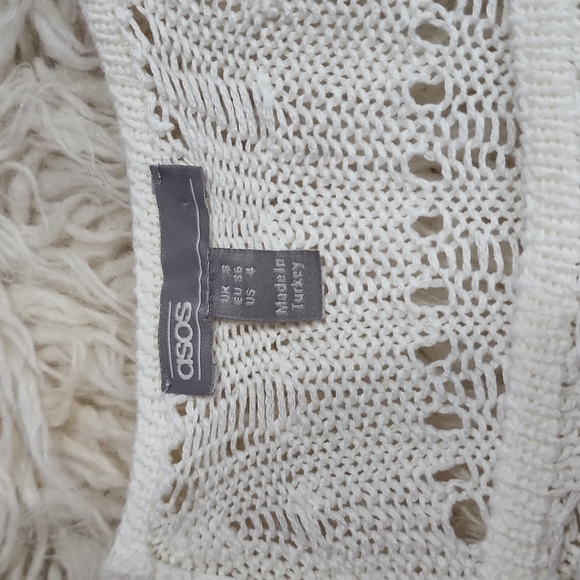 NEW! asos Crochet Open Knit Short Puff Sleeve Square Neck Sweater Off White - Picture 4 of 9
